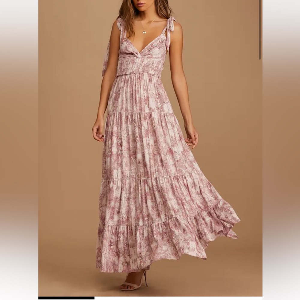 Lulu's Blush Pink Floral Tie-Shoulder Maxi Dress - Picture 1 of 10